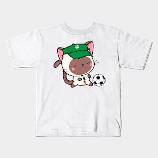 White Cat Playing Soccer Kids T-Shirt